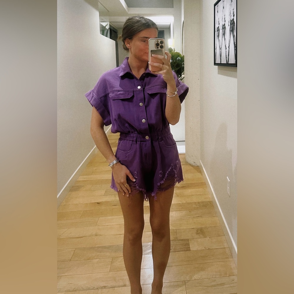 Short sleeved denim romper